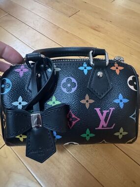 Louis Vuitton Black Multicolor Mini Speedy with Bow Charm